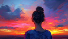 She Paused To Admire The Vibrant Colors Of The Sunset Painting The Sky