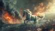 majestic white steed galloping through apocalyptic landscape revelation of biblical prophecy abstract concept illustration