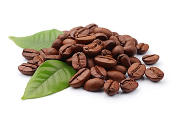 Wall Mural - Coffee Beans With Leaves Isolated On White Background