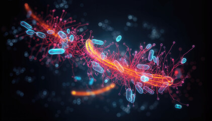Poster - Digital illustration of DNA structure in colour background, 3D rendering.