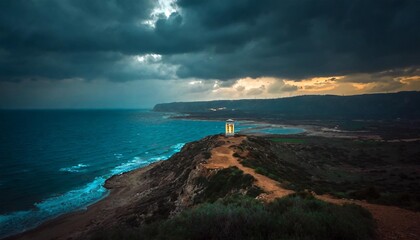 Wall Mural - wonderful view of the sea and the mountains running along the sea with one of the watchtower of 5 fingers mauntains in northern cyprus