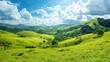 scenic green hills landscape with lush vegetation and blue sky nature photography cutout