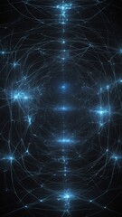 Poster - Mesmerizing dance of light, geometry unfolds, where intricate lines of light weave enigmatic pattern against backdrop of deep space. Core illuminated by radiant blue hue.