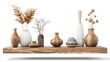 © Ziyan Yang - collection Set of two styles of Livingroom natural teak wood shelf with vases setup for interior home decoration cutouts isolated on white background