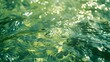 An abstract blurred transparent green colored clear calm water surface texture with splashing, bubbles. Shining green ripples on a swimming pool surface. Coastal green water texture. 