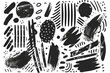 Grunge scrawls, charcoal scribbles, rough brush strokes, underlines and circles. Bold charcoal freehand stripes and ink shapes. Crayon or marker scribbles. Vector illustration vector icon, white backg