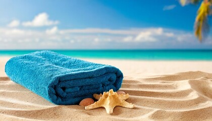 Wall Mural - towel on sand and beach background