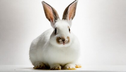 Wall Mural - back view of a sitting white rabbit isolated on a transparent background