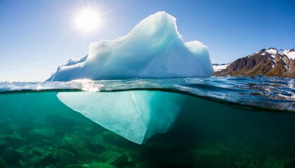 the iceberg floats in the ocean with a view more than half underwater concept of global warming hidden secret dark web generative ai