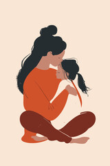 vector illustration mother with her kid flowers background