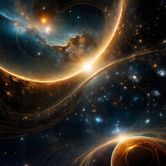 Wall Mural - Gravitational Elegy, A Dance of Cosmic Lights and Shadows