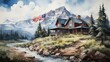 Mountain Cabin Getaway with American Flag