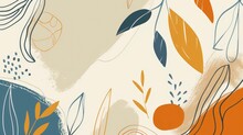Abstract Background With Simple Shapes And Lines In Blue, Orange, Beige, Brown And White Color Scheme