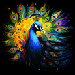 The brightness of the peacock. Beautiful peacock bird design. Bright colors. Portrait of a male peacock.