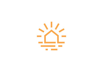 Sticker - house dengan sun logo. water home linear style vector design

