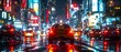 Vibrant Nightlife Pulse: City Lights and Rain-Glossed Streets. Concept Cityscape, Night Photography, Lights, Street Scenes, Urban Atmosphere