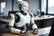 Humanoid robot working in office