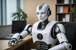 Humanoid robot working in office