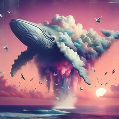 Wall Mural - 
surrealistic flying whale 2