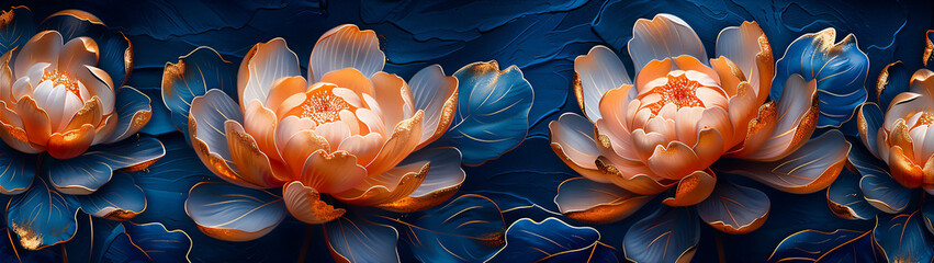 Wall Mural - orange  chrysanthemum flowers in close up and detailed with blue background