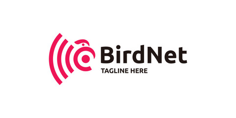 Wall Mural - creative bird logo design combination with internet signal, technology, network, connected, logo design template, symbol, icon, vector, creative idea.