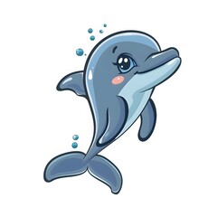 Wall Mural - Cute and Happy dolphin Character in Simple Cartoon Style

