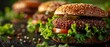Vegan burger, quinoa patty, close-up, fresh lettuce, bright natural light, detailed texture