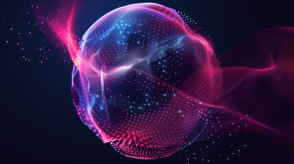 Wall Mural - looped distortion waves on abstract sphere of particles. digital data splash of spherical point arra