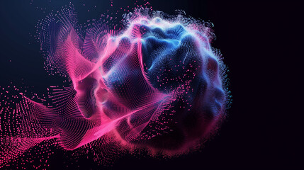 Wall Mural - looped distortion waves on abstract sphere of particles. digital data splash of spherical point arra