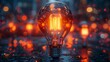 © VisionCraft - Tungsten flaming light bulb glowing in the dark for a celebration background, new idea or new startup