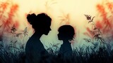 Fototapeta  - Mother and Child Silhouette for Mother's day celebration 