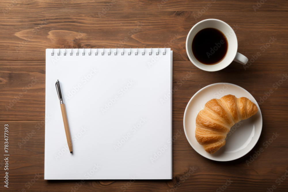 bread breakfast with note top view with copy space on the morning Stock ...