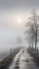 Wall Mural - Foggy Morning, ethereal beauty of a foggy morning with muted grey tones