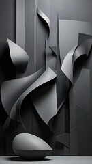 Wall Mural - Shadow Play, abstract patterns and shapes formed by light and shadow against a grey background