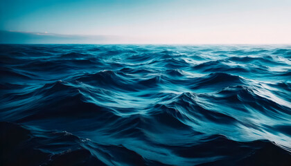 Poster - A dynamic ocean waves texture, depicted in an artistic graphic style, set against a moody sky background, evoking a concept of nature's power. Generative AI