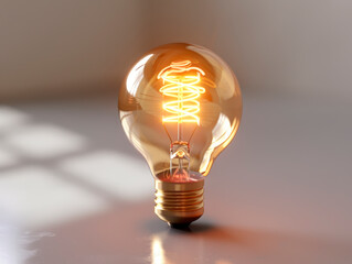 Fototapete - Glowing lightbulb on a neutral background, embodying a creative idea concept. Generative AI