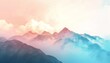 Illustrate a breathtaking scene of a ethereal mountain range enveloped in mist, viewed from below against a pastel sunset sky, showcasing a balance of realism and impressionism in digital, photorealis
