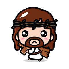 Sticker - cute jesus carrying a cross