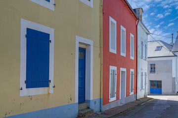 Wall Mural - Sauzon in Belle-Ile, Brittany, typical street in the village, with colorful houses
