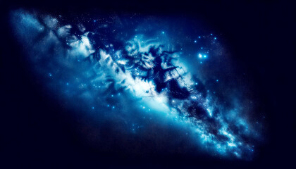 Poster - A nebula with stars in deep space depicted in dark blue tones, set against a black background, evoking a concept of the cosmos. Generative AI