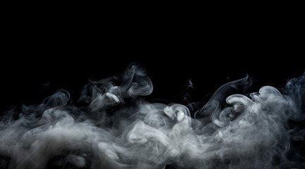 Poster - Abstract swirls of smoke on a black background, creating a flowing, ethereal pattern, suitable for modern design elements. Generative AI