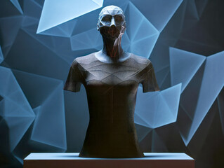 Poster - Mannequin with geometric patterns on a stylized background, abstract, concept of modern design. Generative AI