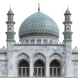 Fototapeta Kosmos - The artistic building of a magnificent Islamic mosque with charming textures of building elements, transparent white background. Great for business, background, blog, web, religious etc