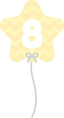 Wall Mural - Pastel yellow star-shaped numbered balloons illustration for baby and kids party decoration. Number eight.	