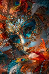 Wall Mural - A vibrant fancy dress festival featuring elaborate masks