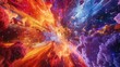 A burst of orange and red fire contrasts with bursts of blue and purple creating an explosion of color in slow motion.