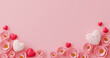 A pink background with a hearts and flowers. design for mother's day and valentine day. with copy space