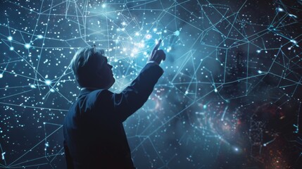 Aufkleber - Businessman touching global network and data exchanges, Innovation of future generation technology, Metaverse, AI. Transformation of Big data on Digital networking