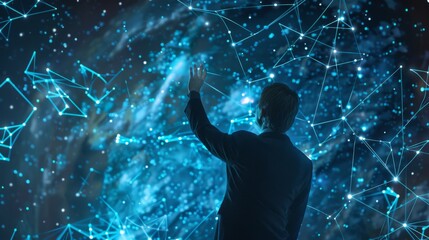 Aufkleber - Businessman touching global network and data exchanges, Innovation of future generation technology, Metaverse, AI. Transformation of Big data on Digital networking