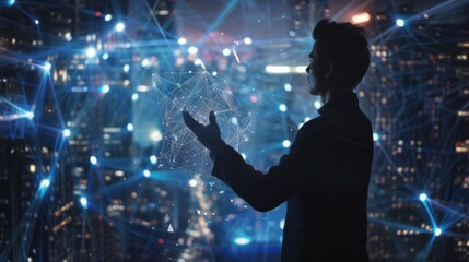 Aufkleber - Businessman touching global network and data exchanges, Innovation of future generation technology, Metaverse, AI. Transformation of Big data on Digital networking